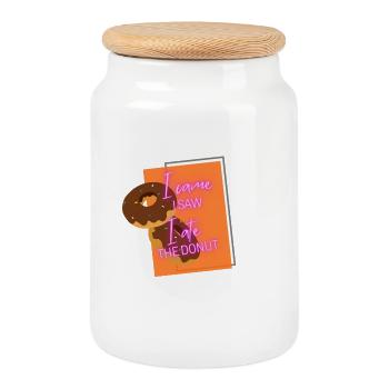 Ich habe gesehen, dass ich die Donut-Neonkarte gegessen habe - Keksdose mit Holzdeckel - Weiß - Vorne