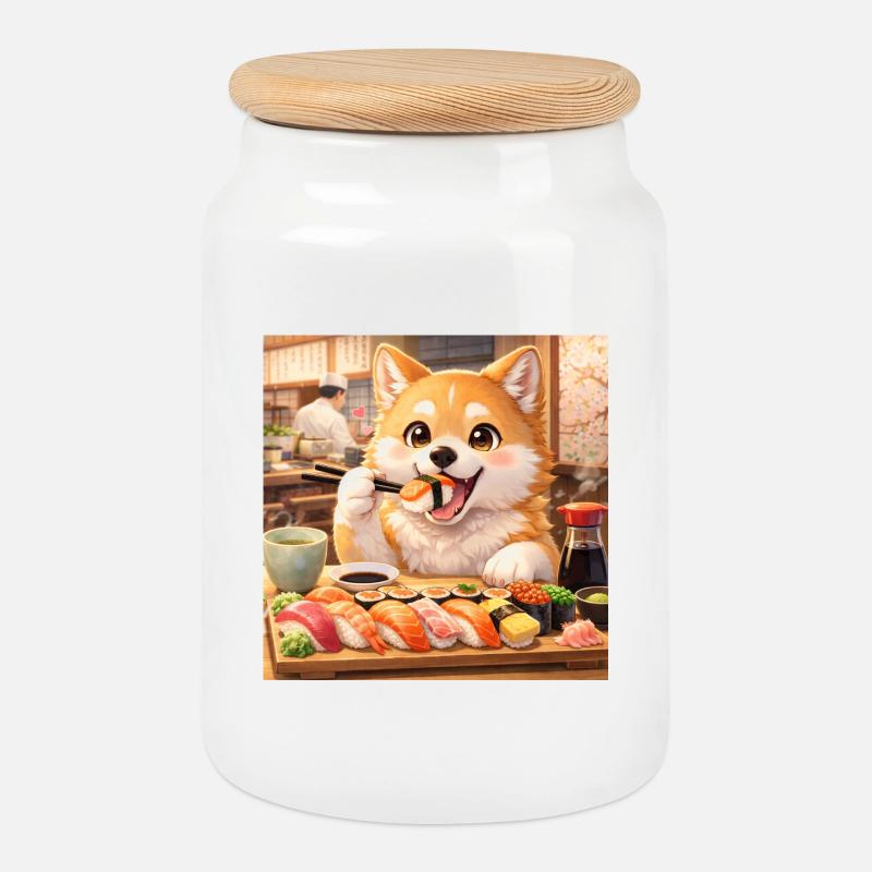 DogSushi - Keksdose mit Holzdeckel - Weiß