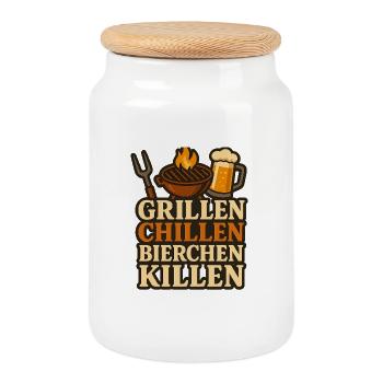 Grilling, chilling and then killing beers - Cookie Jar with Wooden Lid - white - Front