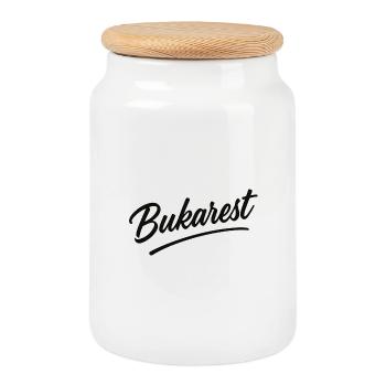 Bukarest Script Vintage Logo - Keksdose mit Holzdeckel - Weiß - Vorne