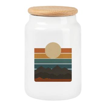 Idée cadeau pour les bandes de coucher du soleil sur la montagne - Boîte à biscuits avec couvercle en bois - blanc - Devant