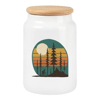 Waldsonne Radfahrer Retro-Landschaft geschenkidee  - Keksdose mit Holzdeckel - Weiß - Vorne