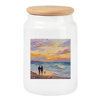 Sunset over the sea - Cookie Jar with Wooden Lid - white - Front