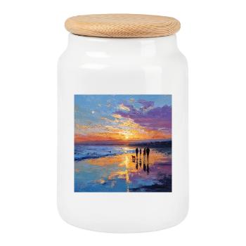 Sunset over the sea - Cookie Jar with Wooden Lid - white - Front