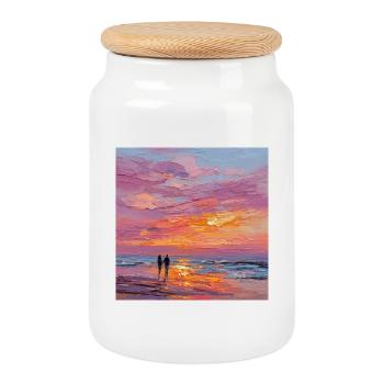 sunset - Cookie Jar with Wooden Lid - white - Front