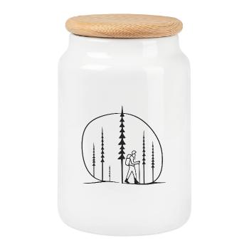 Forest hikers silhouette gift idea friends - Cookie Jar with Wooden Lid - white - Front