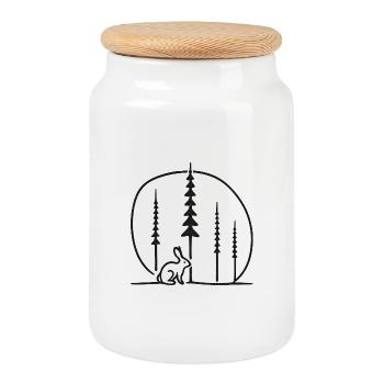 Rabbit in the forest circle silhouette gift idea - Cookie Jar with Wooden Lid - white - Front