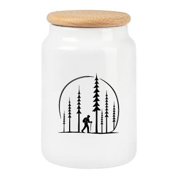 Cercle de silhouette de randonnée forestière Cadeau Suisse - Boîte à biscuits avec couvercle en bois - blanc - Devant