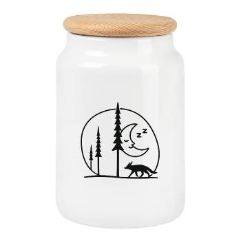 Lunar Night Fox Forest Silhouette Fans Gift - Cookie Jar with Wooden Lid - white - Front