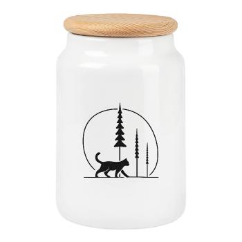 Idée cadeau pour fans de Forest Cat in the Moon Circle - Boîte à biscuits avec couvercle en bois - blanc - Devant