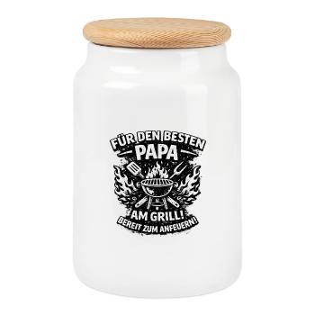 Grillpapa: Der beste Papa am Grill - Keksdose mit Holzdeckel - Weiß - Vorne