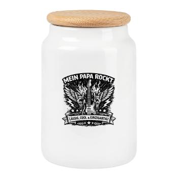 Mon Papa Déchire – Chemise Rockvater - Boîte à biscuits avec couvercle en bois - blanc - Devant