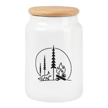 Lagerfeuer Wald Linienkunst Fans Geschenkidee - Keksdose mit Holzdeckel - Weiß - Vorne