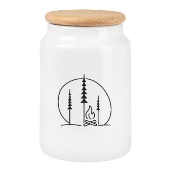Waldlagerfeuer Silhouette Natur Geschenkidee - Keksdose mit Holzdeckel - Weiß - Vorne