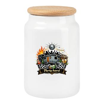 Party Construction Trailer - Cookie Jar with Wooden Lid - white - Front