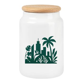 Silhouette de la silhouette de la ligne d’horizon de la ville de la jungle - Boîte à biscuits avec couvercle en bois - blanc - Devant