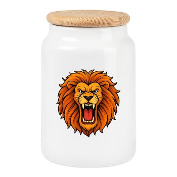 Design rugissant de tête de lion - Boîte à biscuits avec couvercle en bois - blanc - Devant