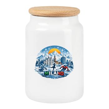 Milan winter sports icon - Cookie Jar with Wooden Lid - white - Front