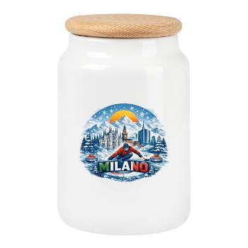 Aventure hivernale à Milan dans la neige - Boîte à biscuits avec couvercle en bois - blanc - Devant