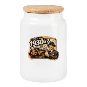 Années 1930 Retro de la Grande Dépression, Satire Humour noir - Boîte à biscuits avec couvercle en bois - blanc - Devant