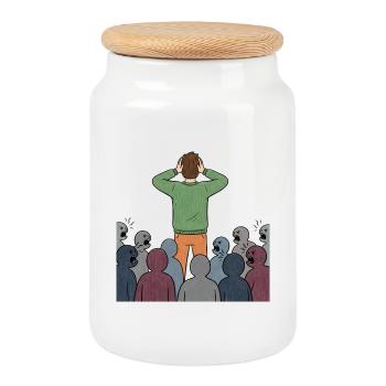 Individu face à la foule: pression sociale - Boîte à biscuits avec couvercle en bois - blanc - Devant