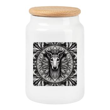 Windhund Mandala - Keksdose mit Holzdeckel - Weiß - Vorne