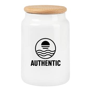 Authentic Sun Circle Wave Logo - Cookie Jar with Wooden Lid - white - Front
