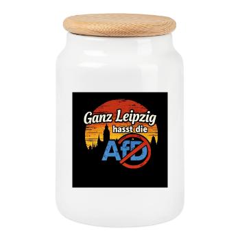 All of Leipzig hates the AfD - Cookie Jar with Wooden Lid - white - Front