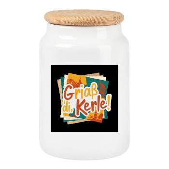 Merci les gars ! Collage des villes colorées - Boîte à biscuits avec couvercle en bois - blanc - Devant