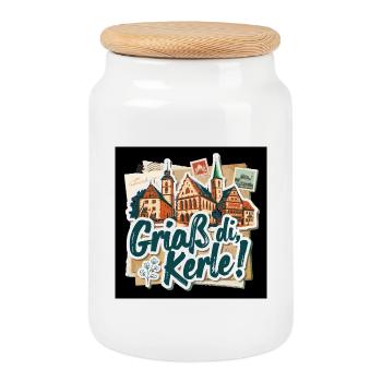 Griaß di Kerl Salutation bavaroise - Boîte à biscuits avec couvercle en bois - blanc - Devant