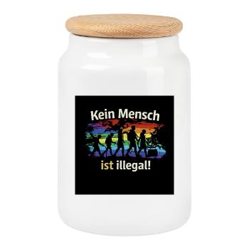 No one is illegal - Cookie Jar with Wooden Lid - white - Front