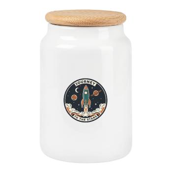Rocket Journey to the Starry Sky Patch - Cookie Jar with Wooden Lid - white - Front