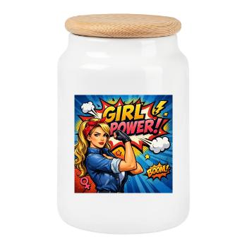 Girl Power Comic Heroine - Cookie Jar with Wooden Lid - white - Front