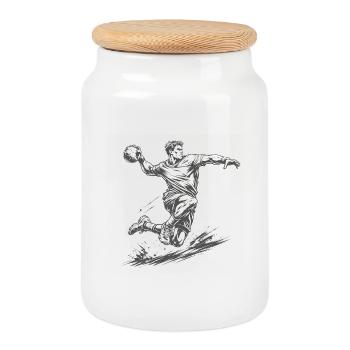 Dynamic handball player in comic style - Cookie Jar with Wooden Lid - white - Front