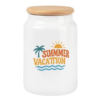 Vacances d’été Palmiers Vagues de soleil - Boîte à biscuits avec couvercle en bois - blanc - Devant