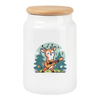 Waldhirscheh Guitar - Cookie Jar with Wooden Lid - white - Front