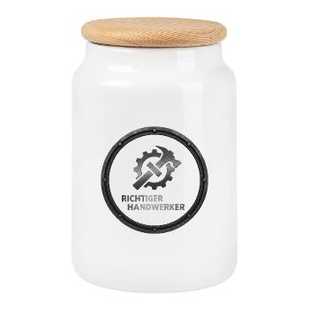 Logo Artisan Approprié Métal - Boîte à biscuits avec couvercle en bois - blanc - Devant