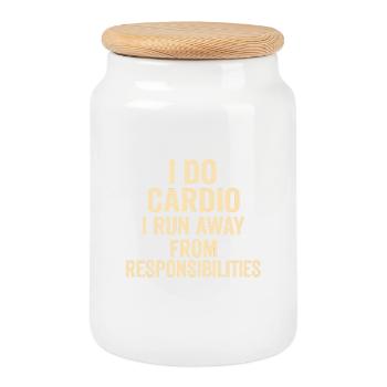 Vol cardio : Tâches de course - Boîte à biscuits avec couvercle en bois - blanc - Devant