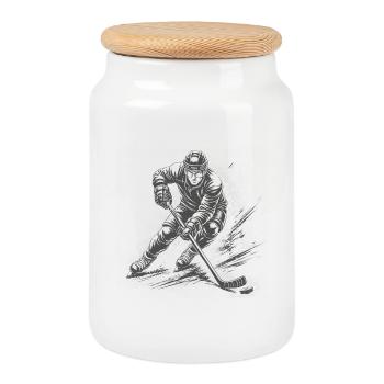 Joueurs de hockey sur glace en pleine action - Boîte à biscuits avec couvercle en bois - blanc - Devant