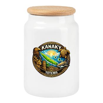 Kanaky Totems - Cookie Jar with Wooden Lid - white - Front