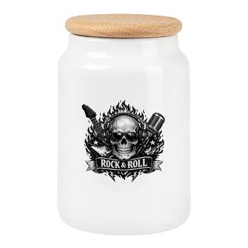 Skull skirt with microphone and guitar - Cookie Jar with Wooden Lid - white - Front