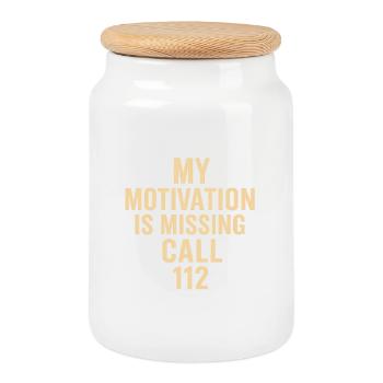 Motivation verschwunden Ruf 112 an - Keksdose mit Holzdeckel - Weiß - Vorne