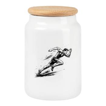 100m Sprinter in Comic-Ink style - Cookie Jar with Wooden Lid - white - Front