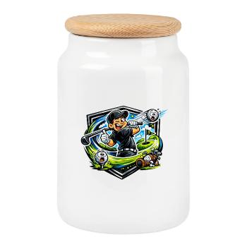 Golfer mit Happy Swing - Keksdose mit Holzdeckel - Weiß - Vorne