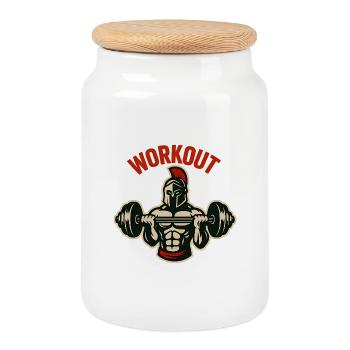 Gladiator Dumbbell Workout - Cookie Jar with Wooden Lid - white - Front