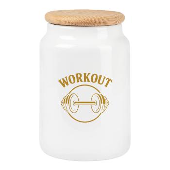 Haltère Doré Workout - Boîte à biscuits avec couvercle en bois - blanc - Devant