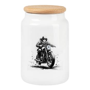 Teenager on modern café racer - Cookie Jar with Wooden Lid - white - Front