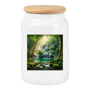 Cascade des rêves - Boîte à biscuits avec couvercle en bois - blanc - Devant