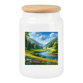 Une belle salle de printemps - Boîte à biscuits avec couvercle en bois - blanc - Devant