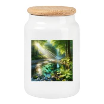 Du soleil dans un ruisseau forestier - Boîte à biscuits avec couvercle en bois - blanc - Devant